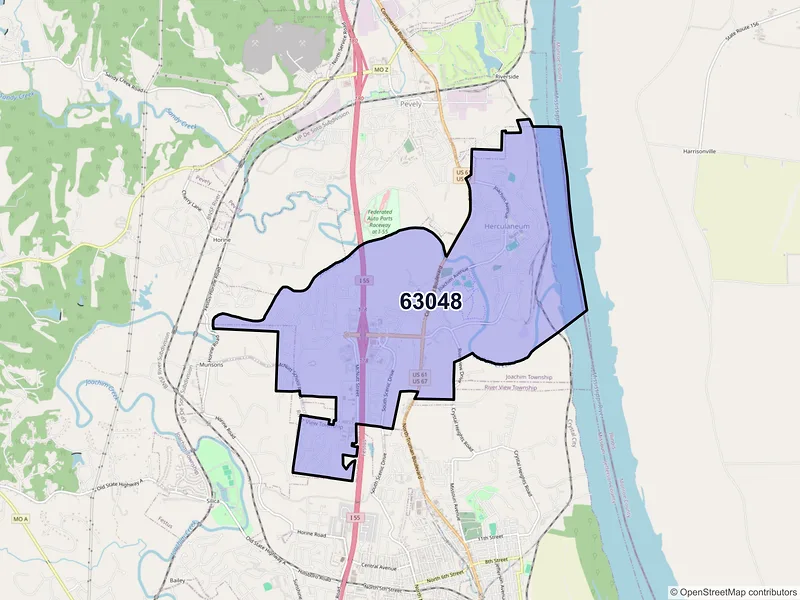 Map of ZIP Code 63048 — Herculaneum, MO