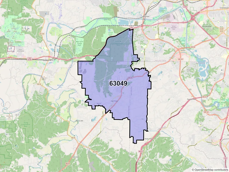 Map of High Ridge, Missouri and ZIP codes
