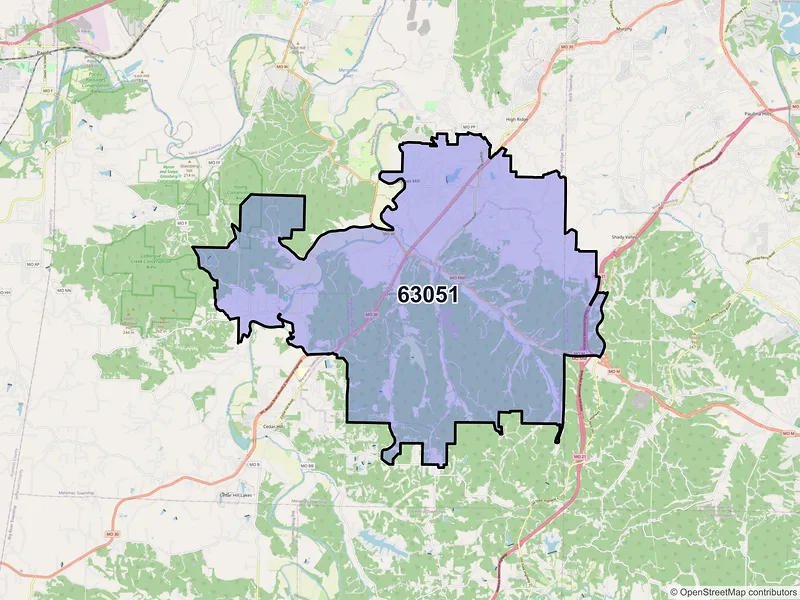 Map of ZIP Code 63051 — House Springs, MO