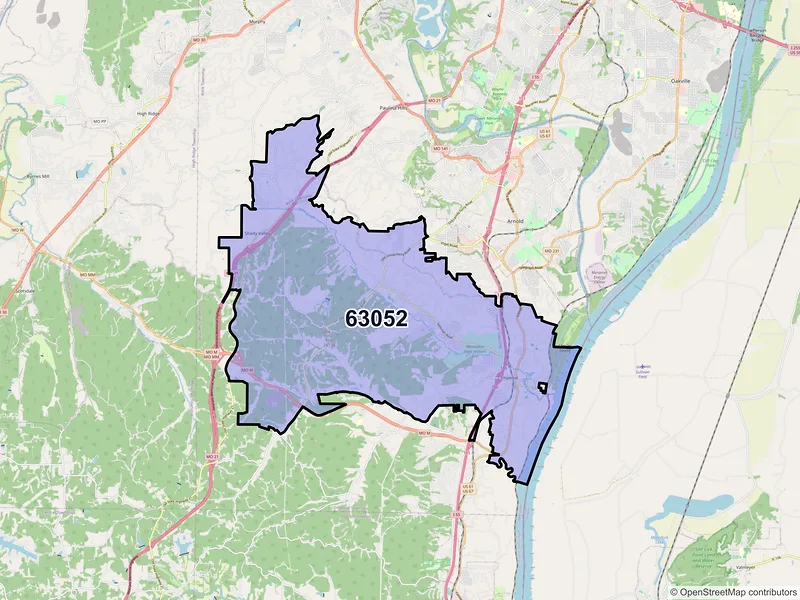 Map of Imperial, Missouri and ZIP codes