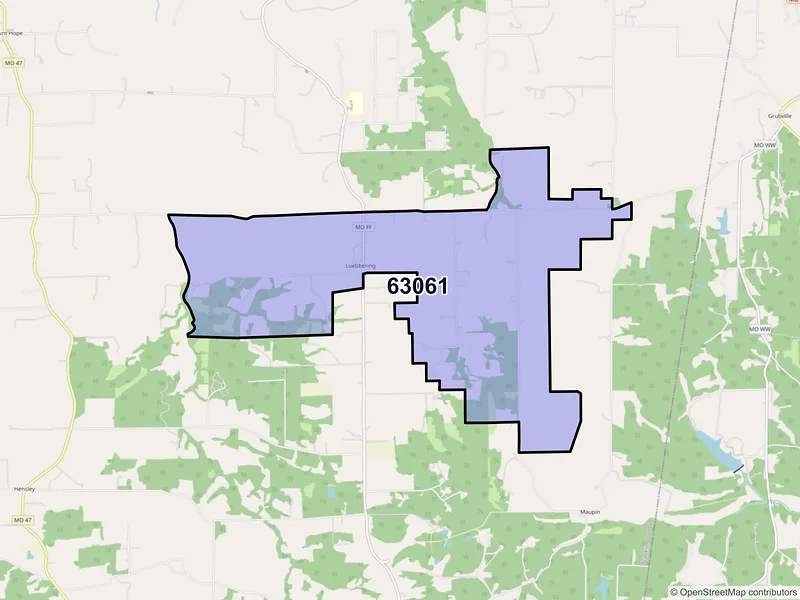 Map of ZIP Code 63061 — Luebbering, MO