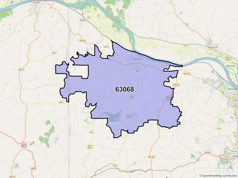 Map of New Haven, Missouri and ZIP codes