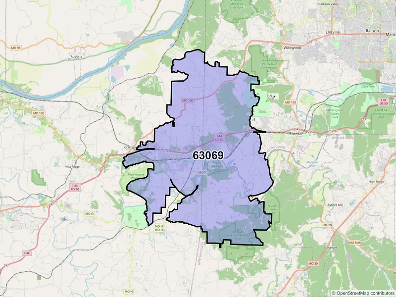 Map of ZIP Code 63069 — Pacific, MO