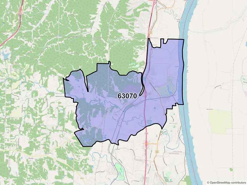Map of ZIP Code 63070 — Pevely, MO