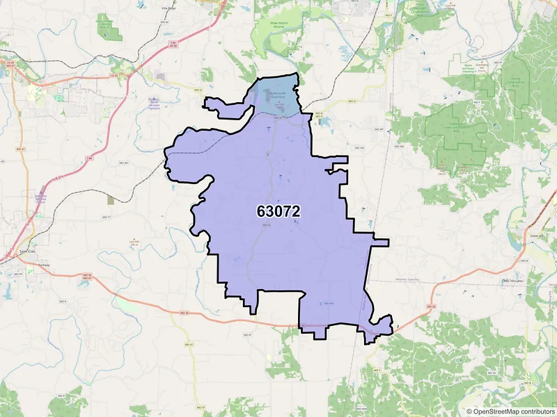 Map of ZIP Code 63072 — Robertsville, MO
