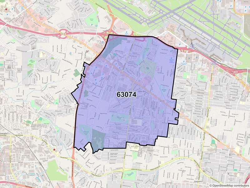 Map of ZIP Code 63074 — Saint Ann, MO