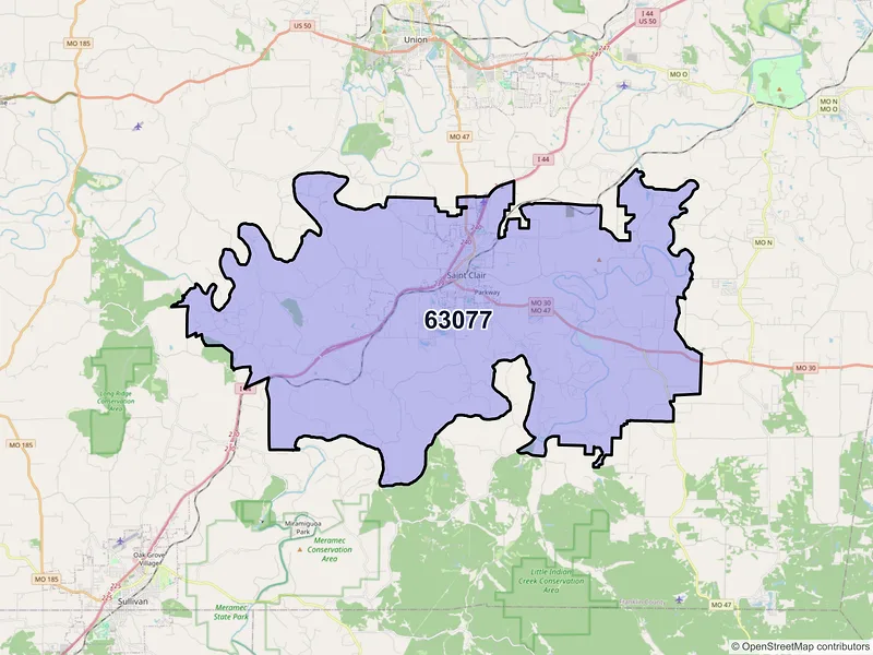 Map of ZIP Code 63077 — Saint Clair, MO