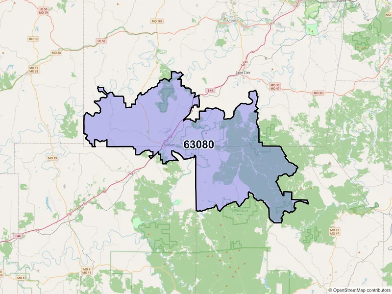 Map of ZIP Code 63080 — Sullivan, MO