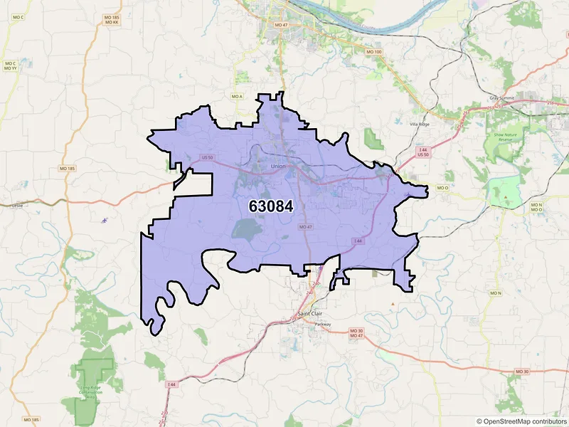 Map of ZIP Code 63084 — Union, MO