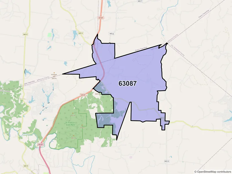 Map of ZIP Code 63087 — Valles Mines, MO