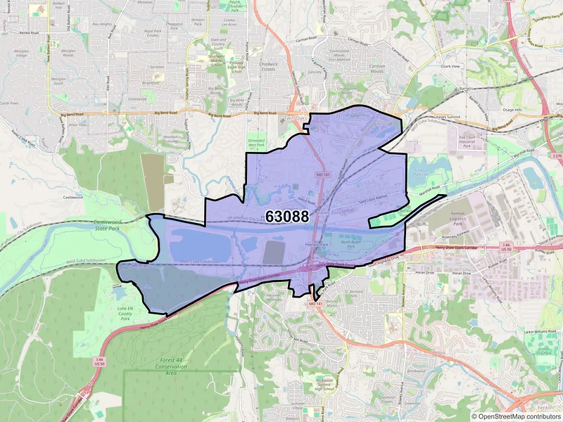 Map of ZIP Code 63088 — Valley Park, MO