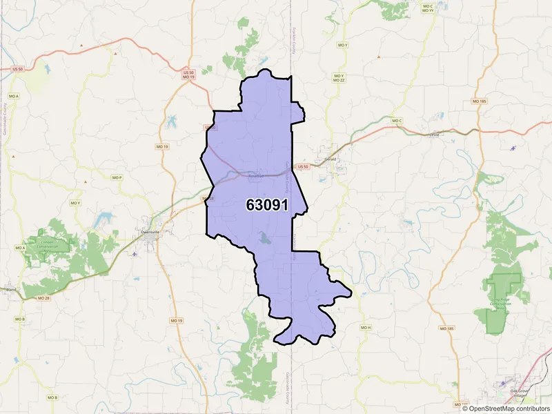 Map of ZIP Code 63091 — Rosebud, MO