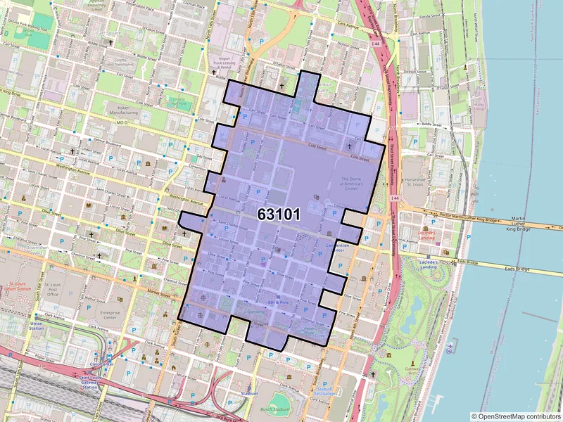Map of ZIP Code 63101 — Saint Louis, MO