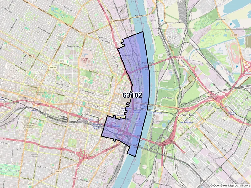 Map of ZIP Code 63102 — Saint Louis, MO