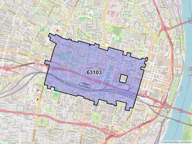 Map of ZIP Code 63103 — Saint Louis, MO