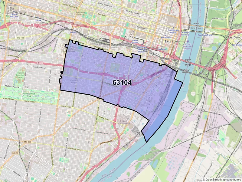 Map of ZIP Code 63104 — Saint Louis, MO
