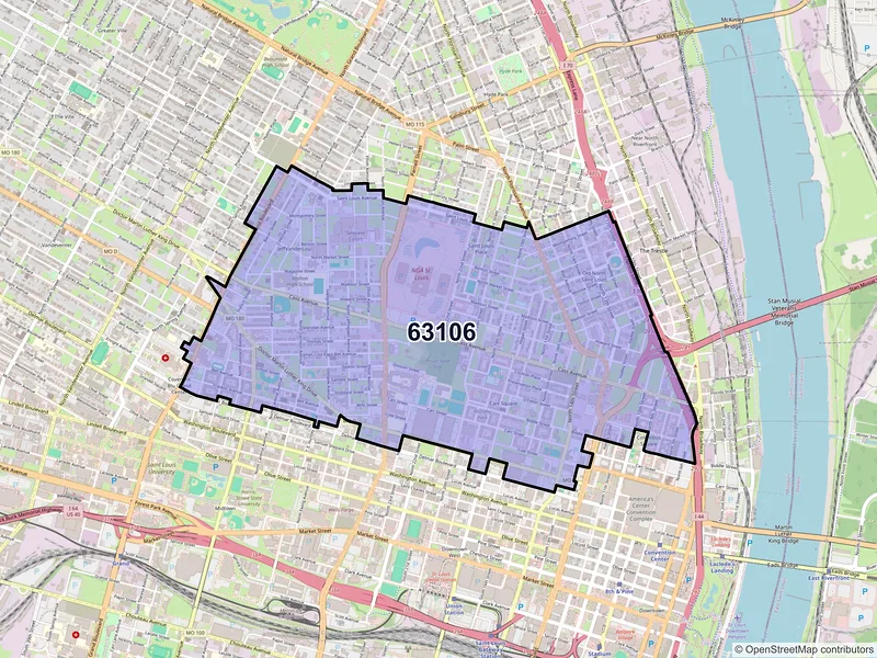 Map of ZIP Code 63106 — Saint Louis, MO