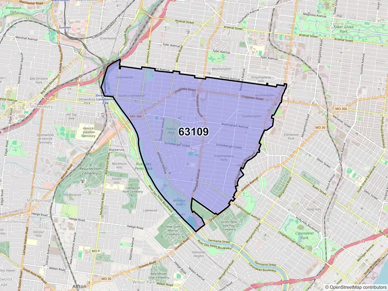 Map of ZIP Code 63109 — Saint Louis, MO