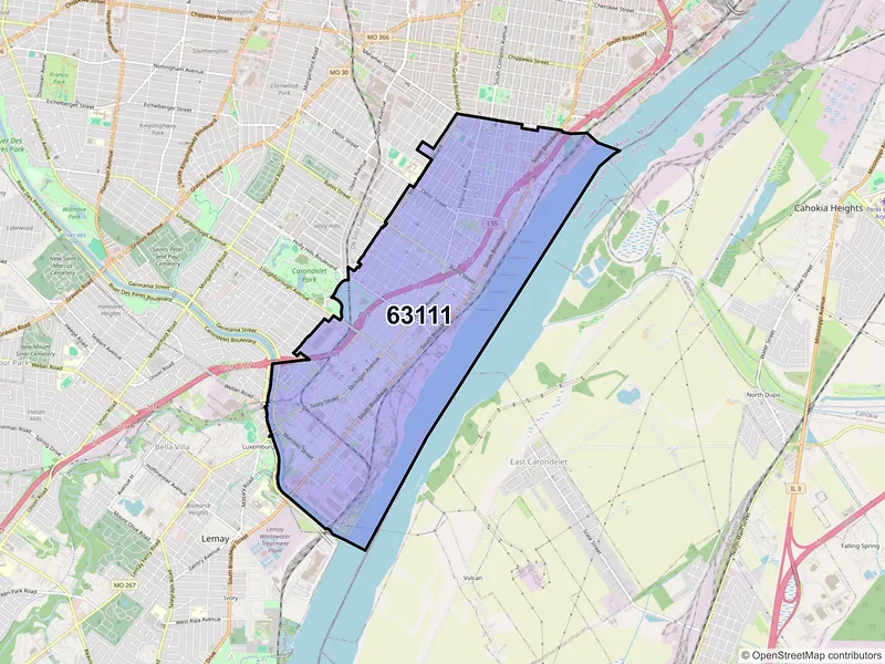 Map of ZIP Code 63111 — Saint Louis, MO