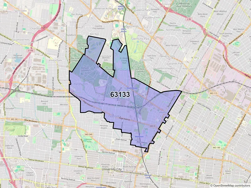 Map of ZIP Code 63133 — Saint Louis, MO