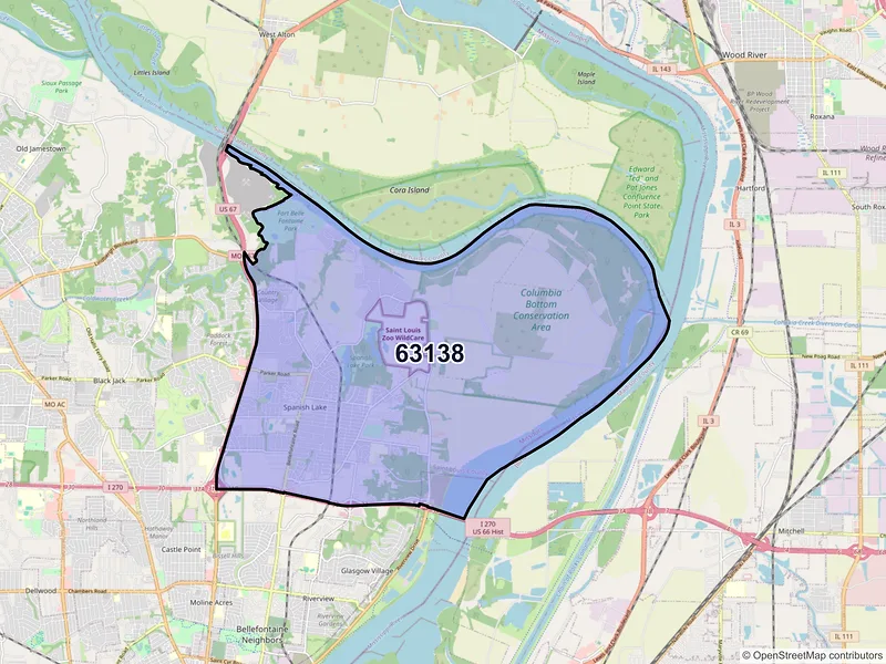 Map of ZIP Code 63138 — Saint Louis, MO