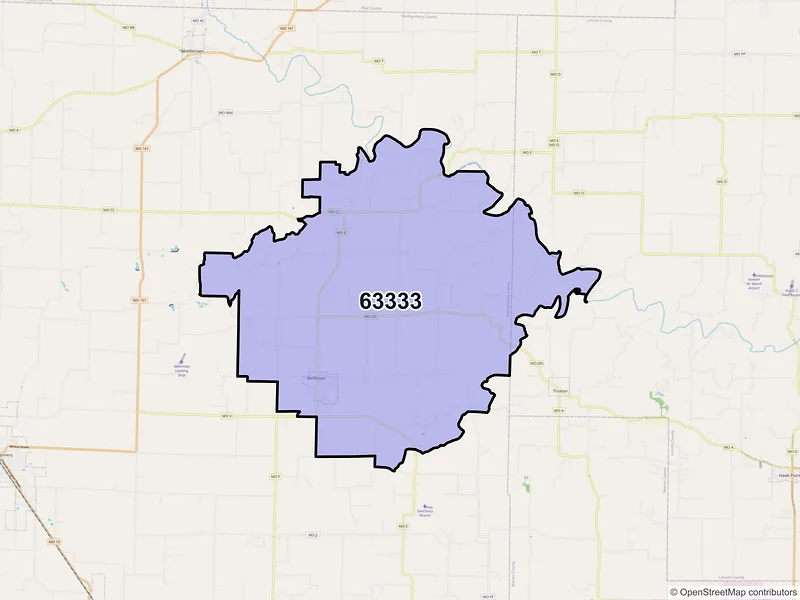 Map of Bellflower, Missouri and ZIP codes