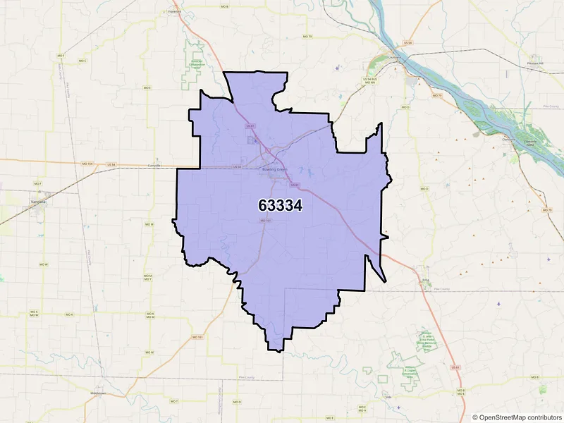 Map of ZIP Code 63334 — Bowling Green, MO