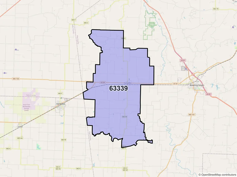 Map of ZIP Code 63339 — Curryville, MO