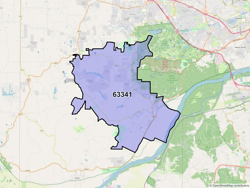 Map of ZIP Code 63341 — Defiance, MO