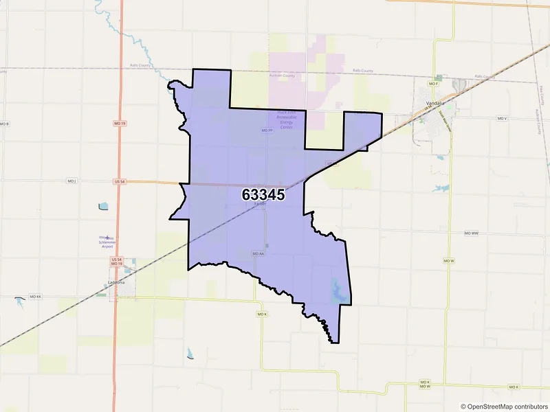Map of Farber, Missouri and ZIP codes