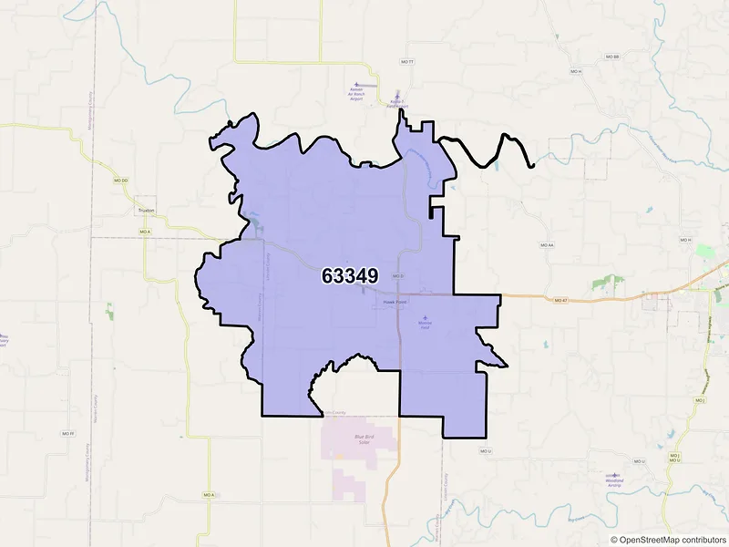 Map of ZIP Code 63349 — Hawk Point, MO