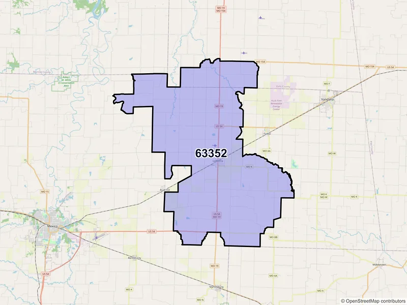 Map of ZIP Code 63352 — Laddonia, MO