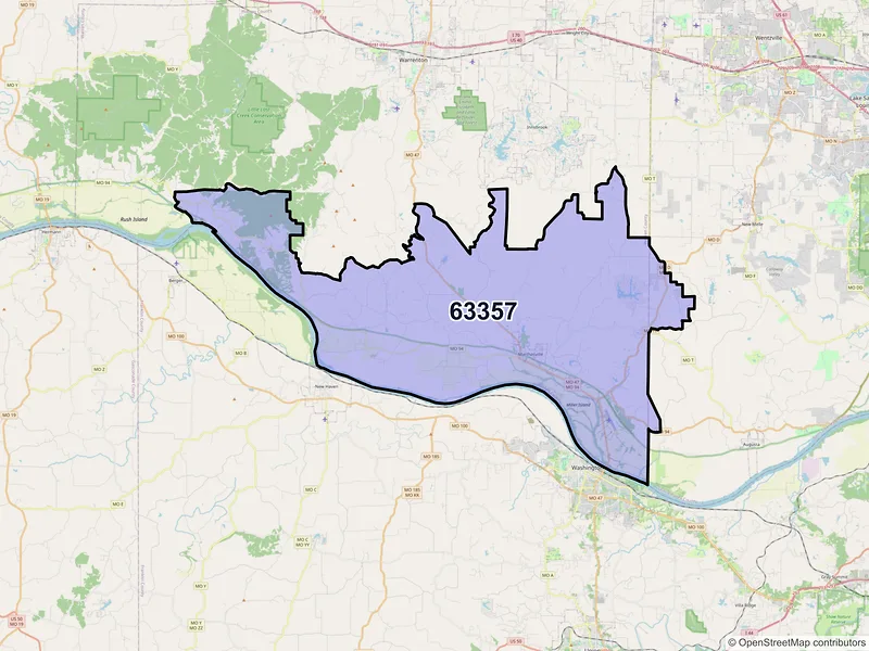 Map of ZIP Code 63357 — Marthasville, MO