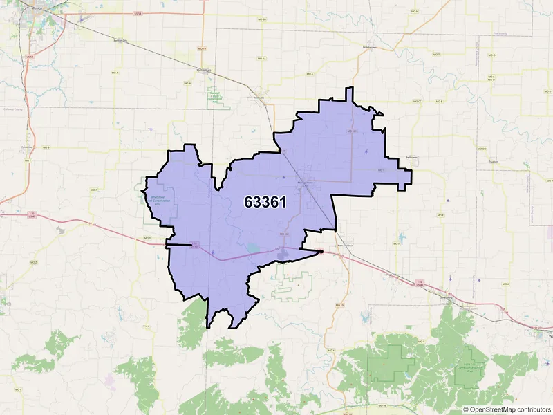 Map of Montgomery City, Missouri and ZIP codes