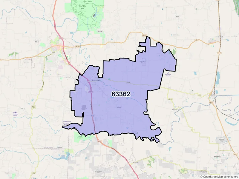 Map of ZIP Code 63362 — Moscow Mills, MO