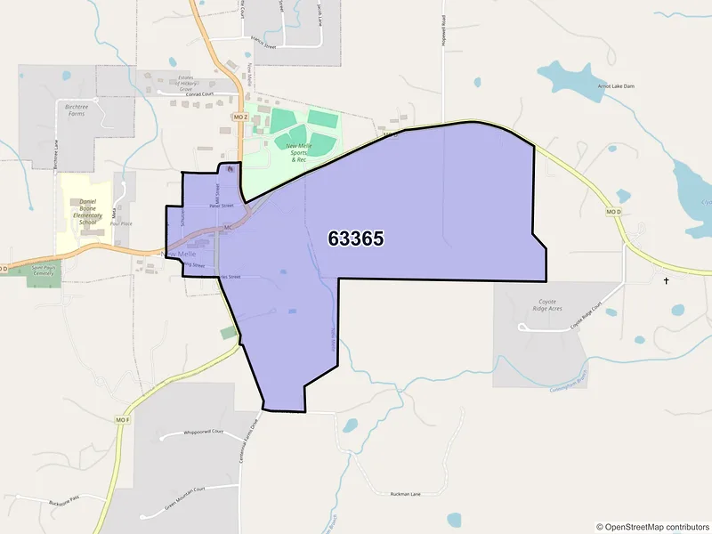 Map of New Melle, Missouri and ZIP codes