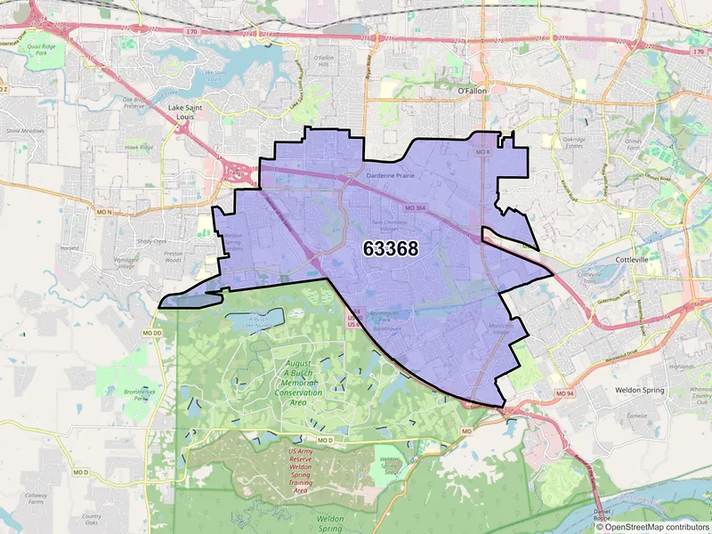 Map of ZIP Code 63368 — O Fallon, MO