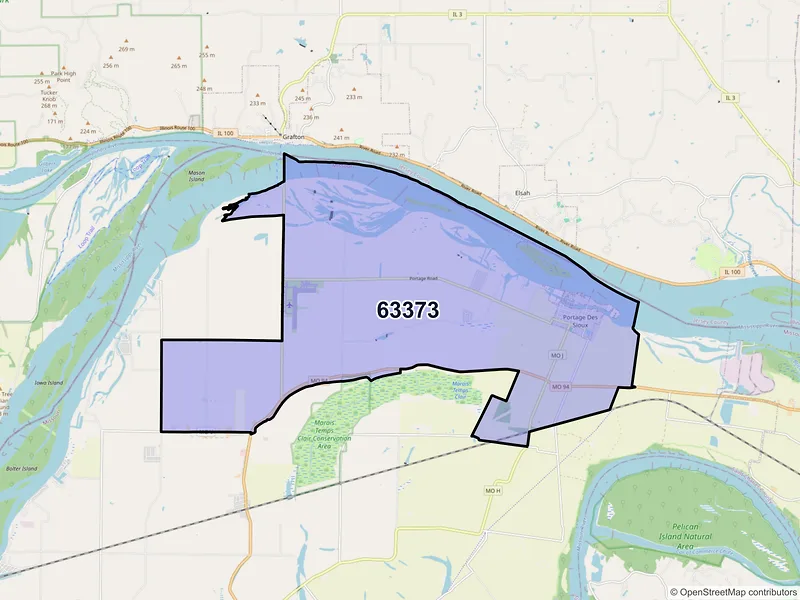 Map of Portage Des Sioux, Missouri and ZIP codes