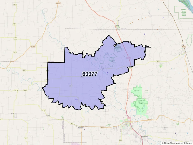 Map of ZIP Code 63377 — Silex, MO