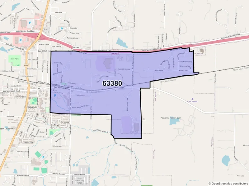 Map of Truesdale, Missouri and ZIP codes