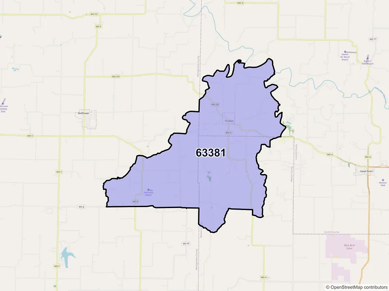 Map of Truxton, Missouri and ZIP codes