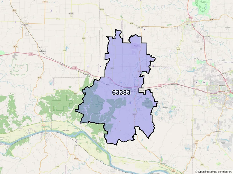 Map of ZIP Code 63383 — Warrenton, MO
