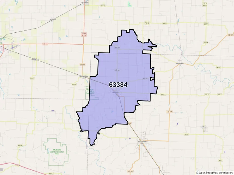 Map of ZIP Code 63384 — Wellsville, MO