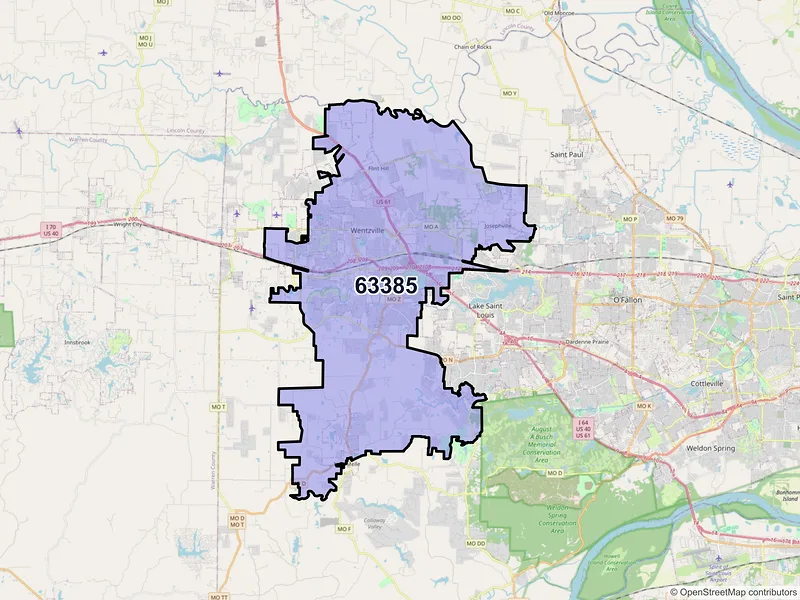 Map of Wentzville, Missouri and ZIP codes