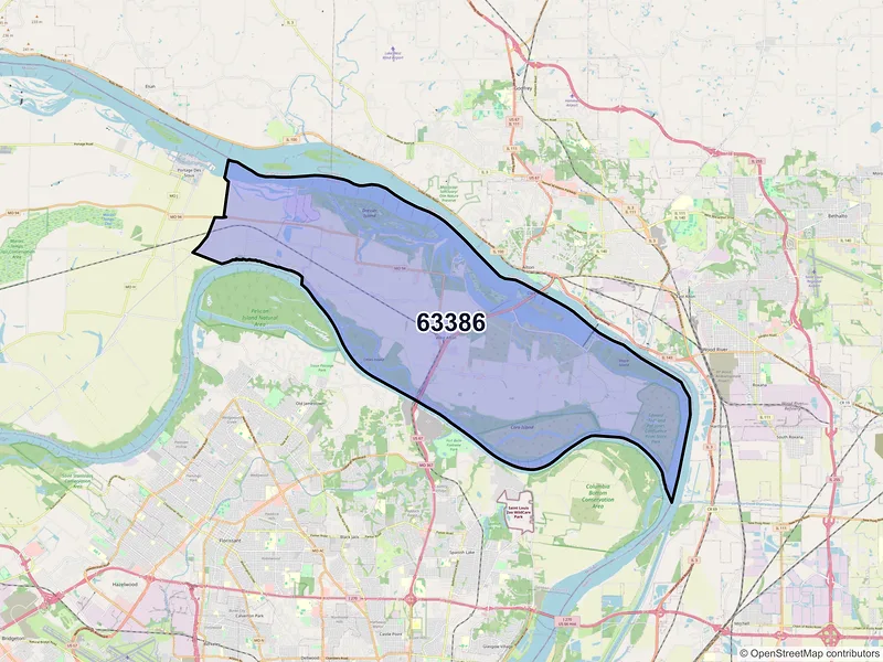 Map of ZIP Code 63386 — West Alton, MO