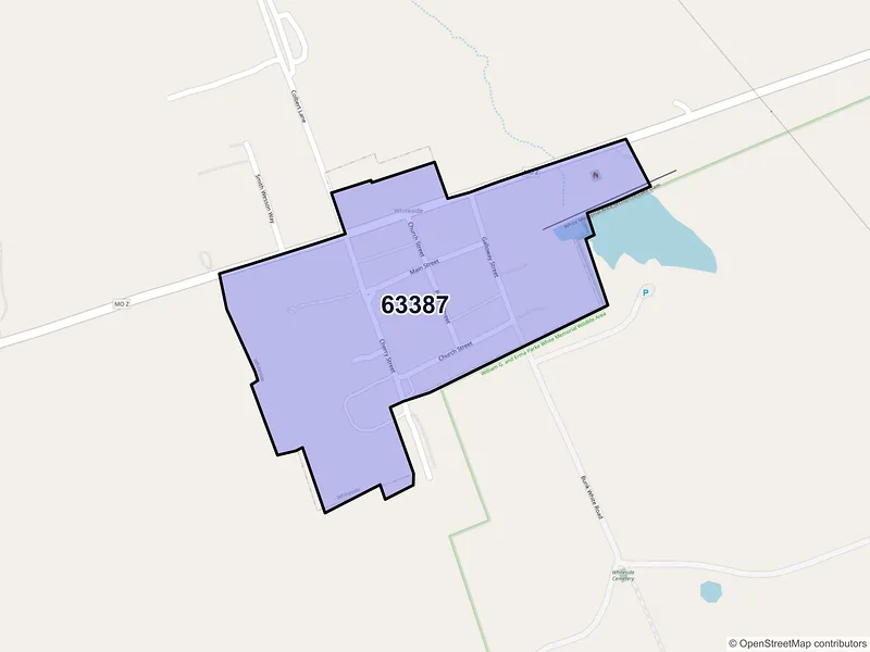 Map of Whiteside, Missouri and ZIP codes
