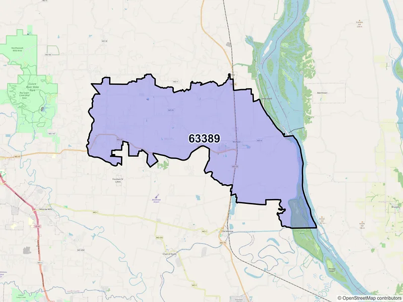 Map of ZIP Code 63389 — Winfield, MO