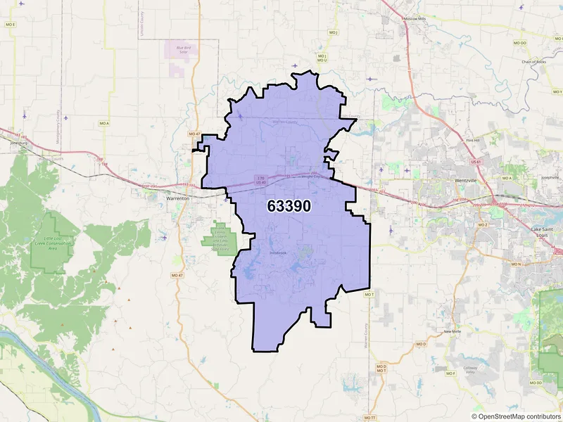 Map of ZIP Code 63390 — Wright City, MO