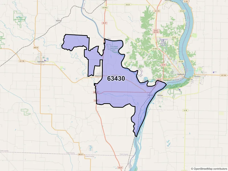 Map of Alexandria, Missouri and ZIP codes