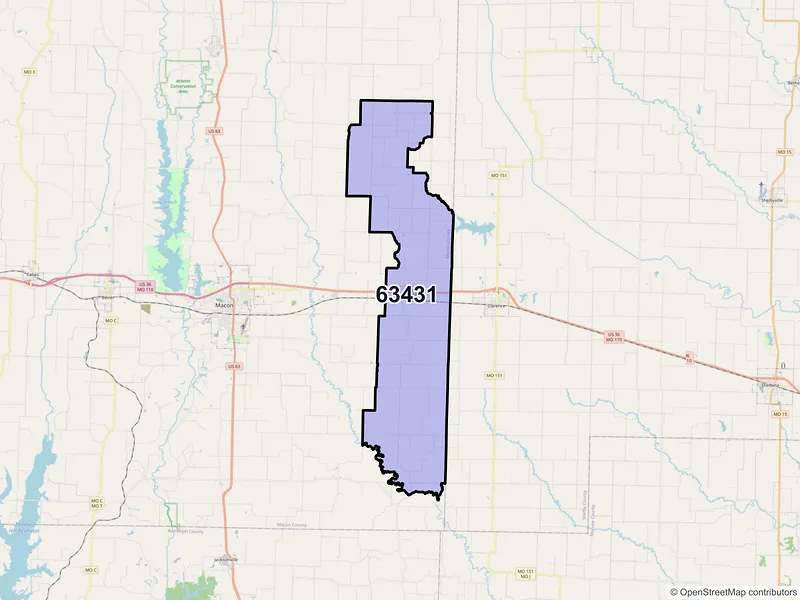 Map of ZIP Code 63431 — Anabel, MO